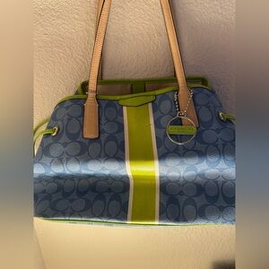 Coach Blue and Lime Tote Bag